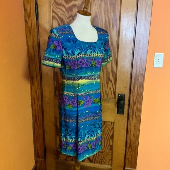 Vtg 90s colorful floral & stripes midi dress - Picture 6 of 9